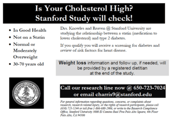 Volunteers Wanted for Stanford Cholesterol Study 1