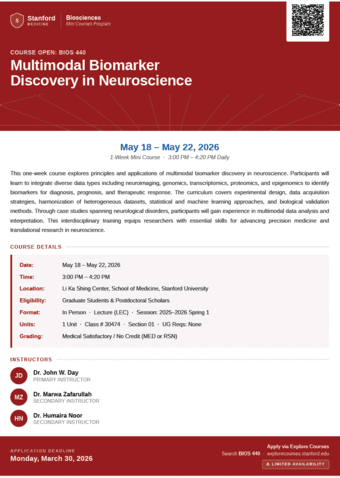 5 day course on Multimodal Biomarker Discovery in Brain Disorders 1