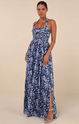 *NEW WITH TAGS* Women's Navy Blue Floral Halter Maxi Dress (S) 2