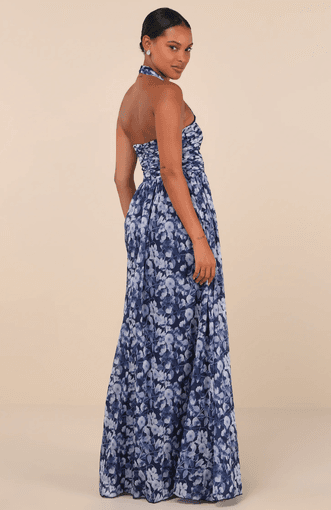 *NEW WITH TAGS* Women's Navy Blue Floral Halter Maxi Dress (S) 3