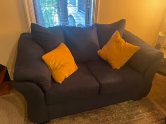 Ashley Darcy Loveseat - Like New, Navy Blue 1
