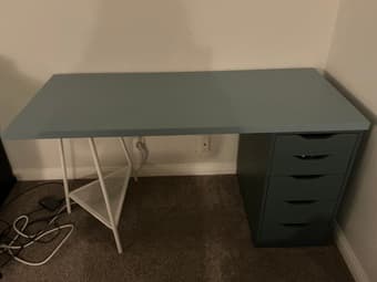 Blue and white IKEA desk 1