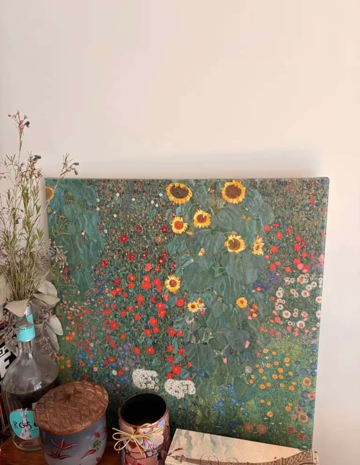 Poster of floral landscape on wooden frame 1