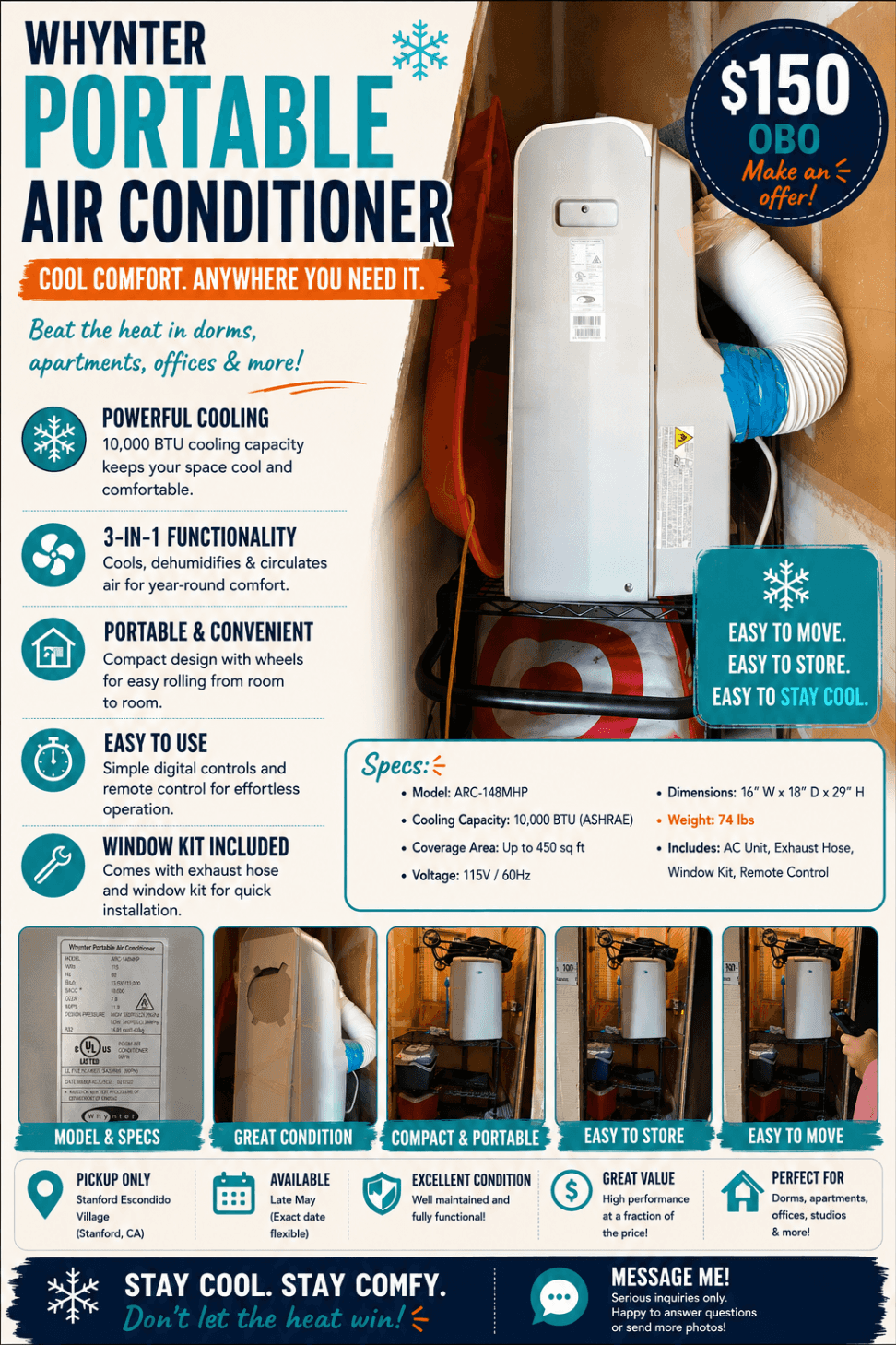 SOLD - ❄️ Whynter Portable AC for sale — perfect for surviving summer heat in dorms, apartments, offices, or garages 😭☀️ 1