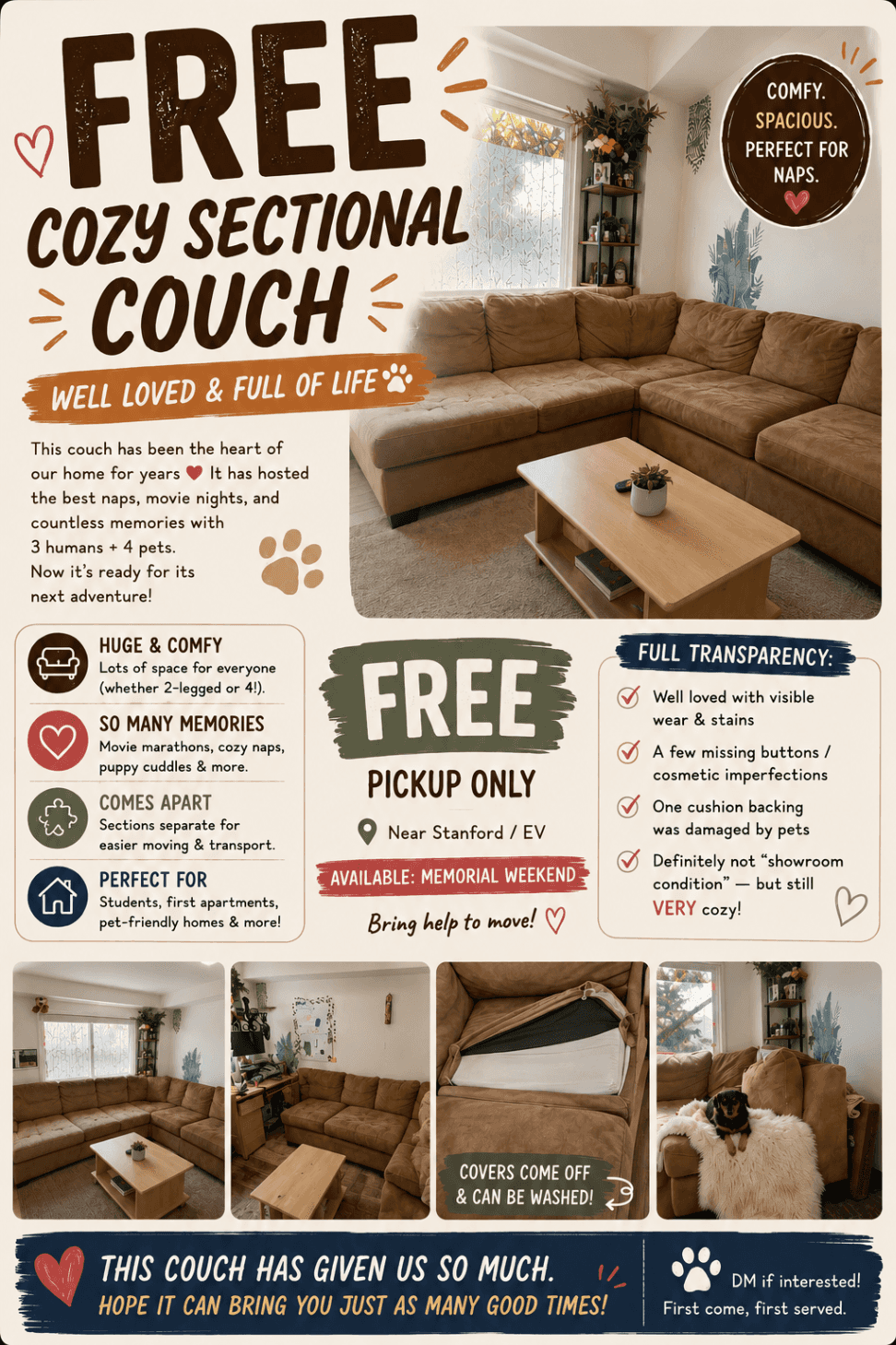 FREE 🛋️🤎 cozy sectional couch looking for its next home 🛋️🤎 1