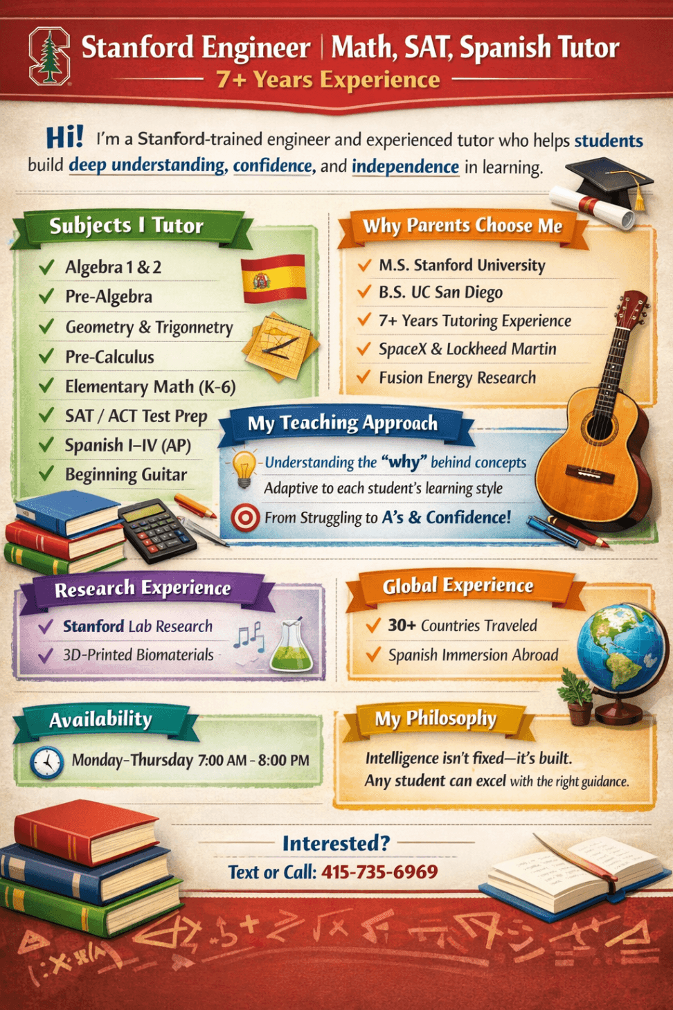 Stanford Engineer | Math, SAT, Spanish, Guitar | Tutor 7+ Years Experience 1